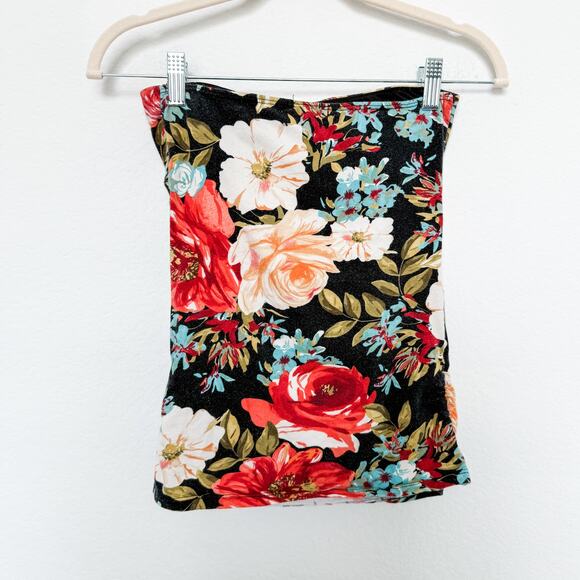 Y2K Wet Seal Tube Top Strapless Floral Black Size M Retro Indie Sleaze Coquette‎ - Picture 4 of 5